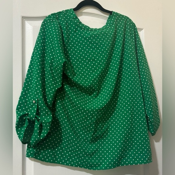 Adrienne Vittadini Green Polka Dot blouse women’s green long sleeve button top - Picture 2 of 3